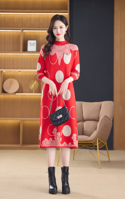 Women's Long Sleeve Stretch Sweater Knit Midi Dress