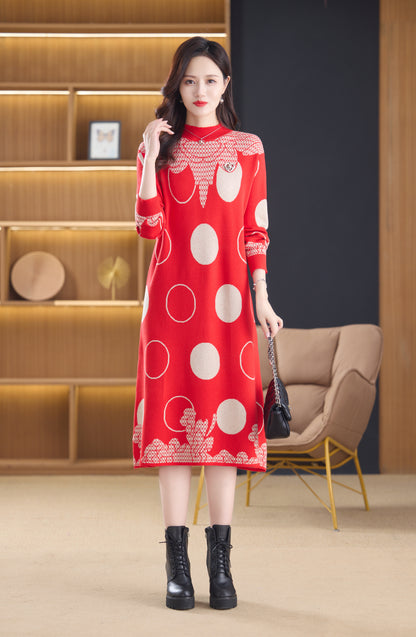 Women's Long Sleeve Stretch Sweater Knit Midi Dress