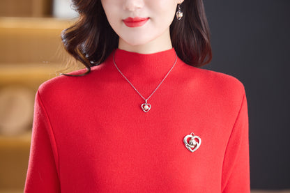 Women's Turtleneck Sweater Long Sleeve Red Dress