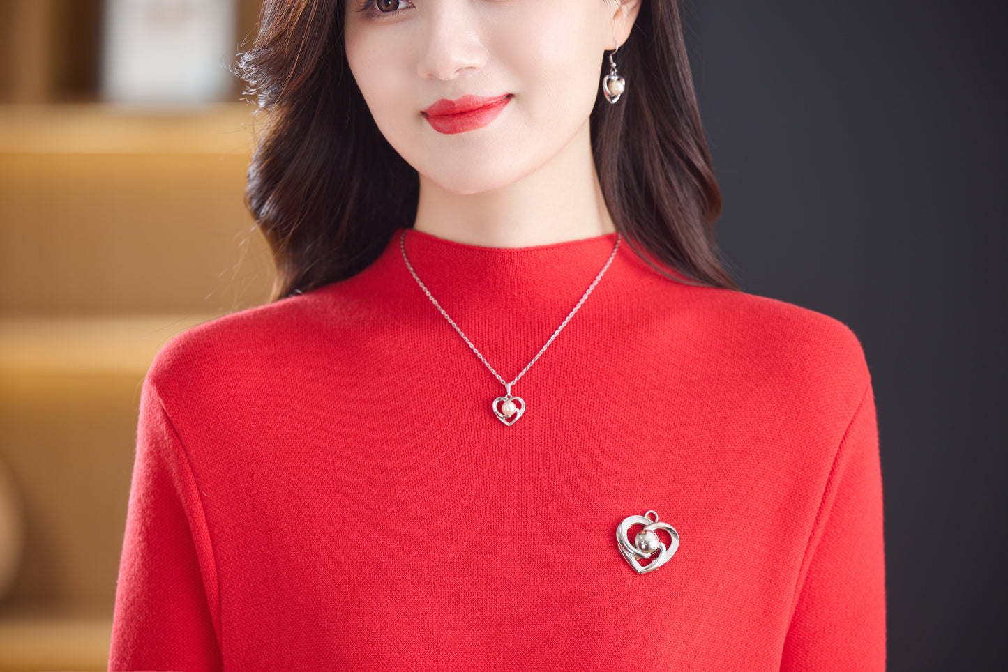 Women's Turtleneck Sweater Long Sleeve Red Dress