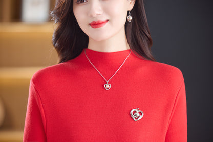 Women's Turtleneck Sweater Long Sleeve Red Dress