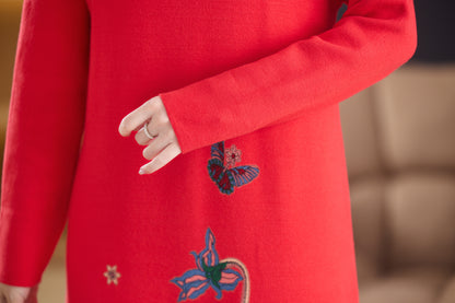 Women's Turtleneck Sweater Long Sleeve Red Dress