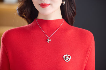 Women's Turtleneck Sweater Long Sleeve Red Dress