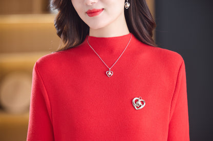 Women's Turtleneck Sweater Long Sleeve Red Dress