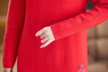 Women's Turtleneck Sweater Long Sleeve Red Dress