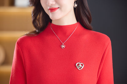 Women's Turtleneck Sweater Long Sleeve Red Dress