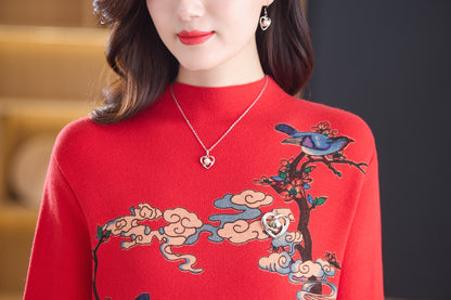 Women's Turtleneck Sweater Long Sleeve Red Dress