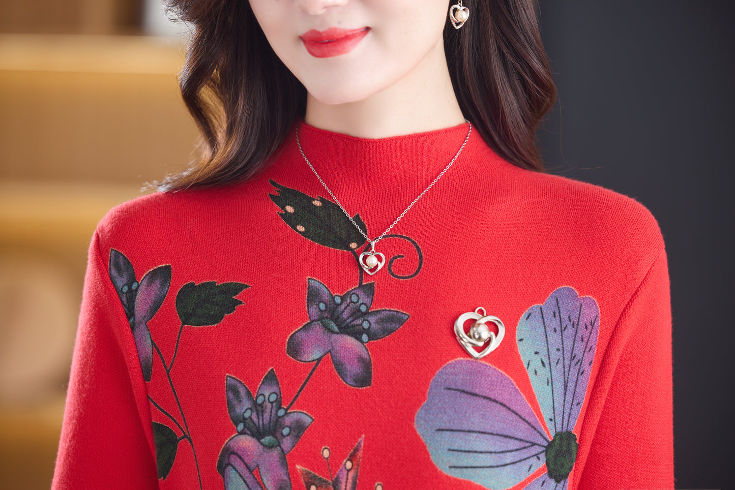 Women's Turtleneck Sweater Long Sleeve Red Dress