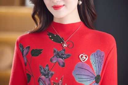 Women's Turtleneck Sweater Long Sleeve Red Dress