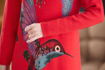 Women's Turtleneck Sweater Long Sleeve Red Dress