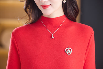 Women's Turtleneck Sweater Long Sleeve Red Dress