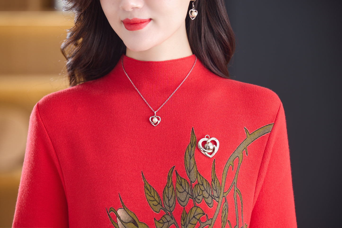 Women's Turtleneck Sweater Long Sleeve Red Dress