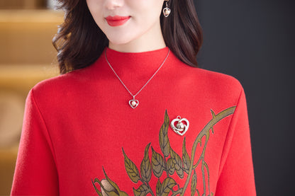 Women's Turtleneck Sweater Long Sleeve Red Dress