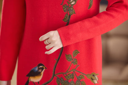 Women's Turtleneck Sweater Long Sleeve Red Dress