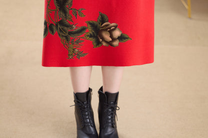 Women's Turtleneck Sweater Long Sleeve Red Dress