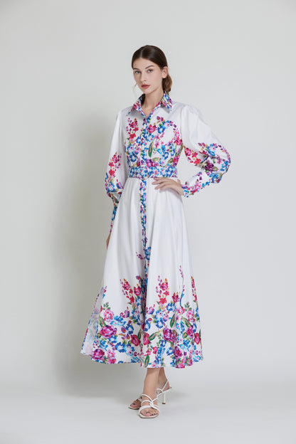 Floral Print Belt Maxi Dress