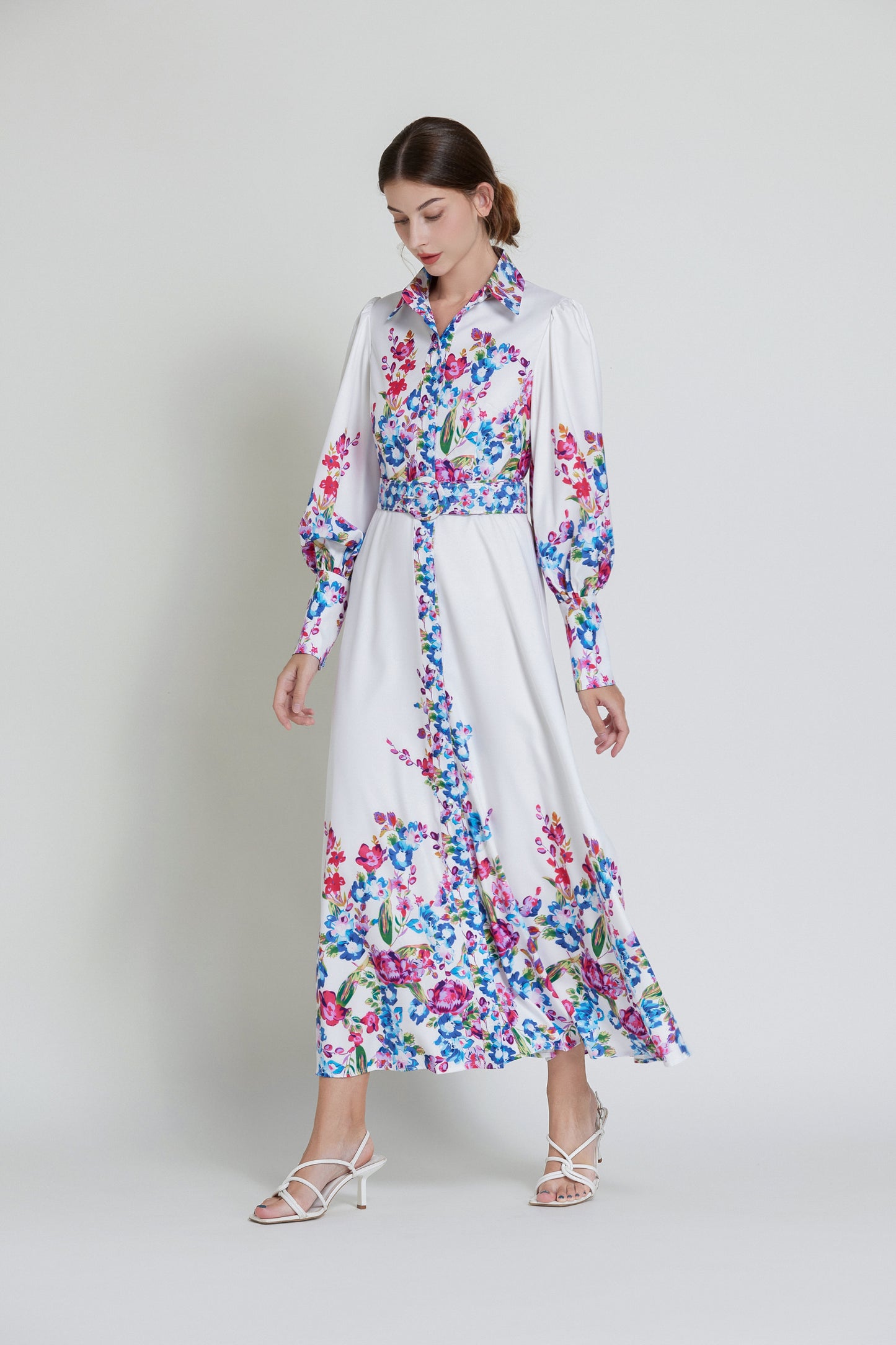 Floral Print Belt Maxi Dress