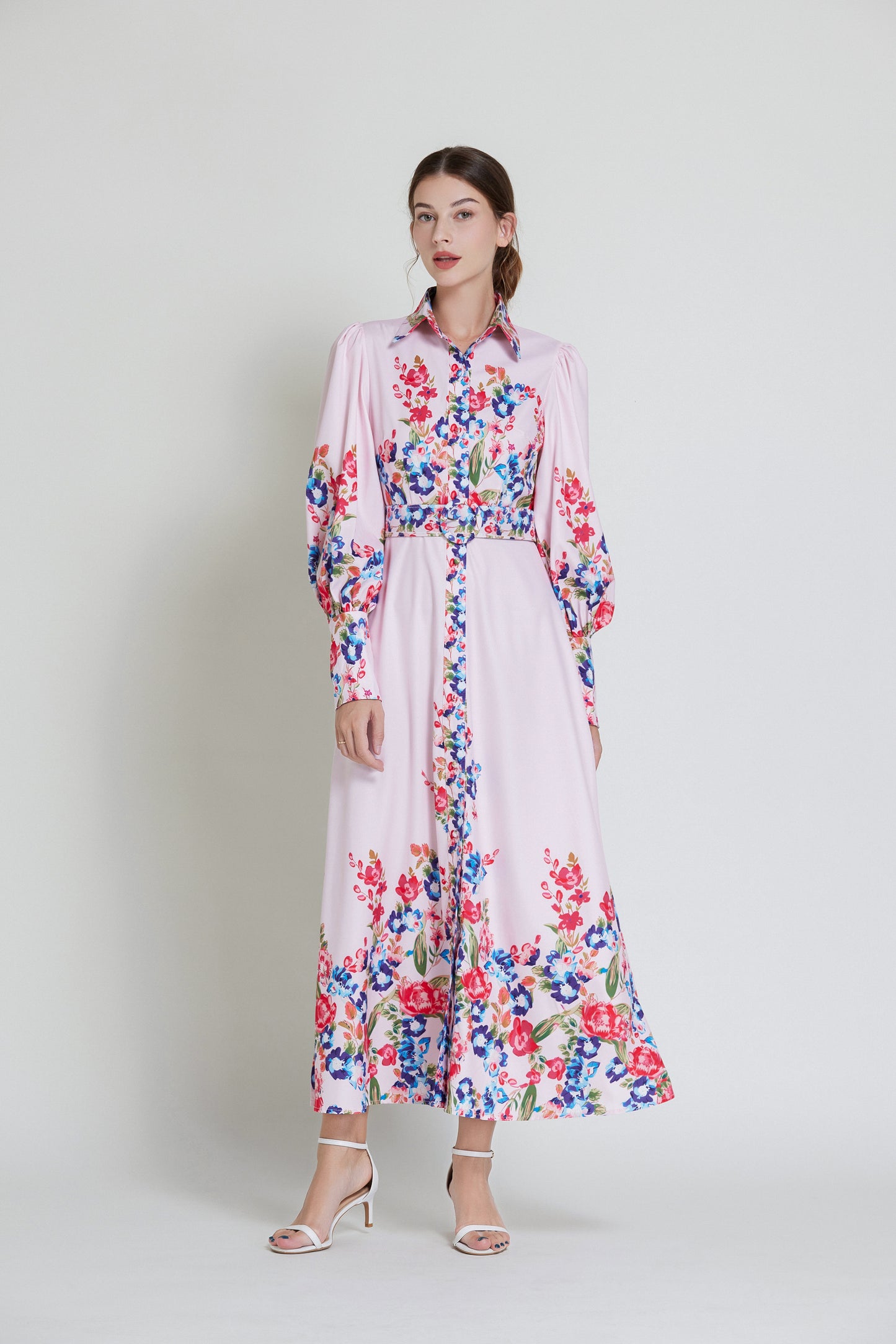 Floral Print Belt Maxi Dress