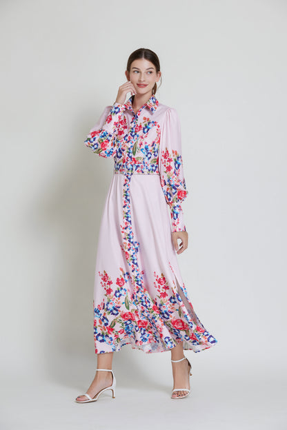 Floral Print Belt Maxi Dress