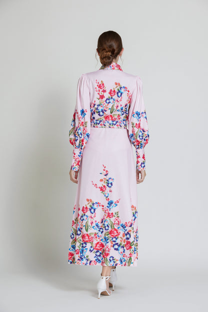 Floral Print Belt Maxi Dress