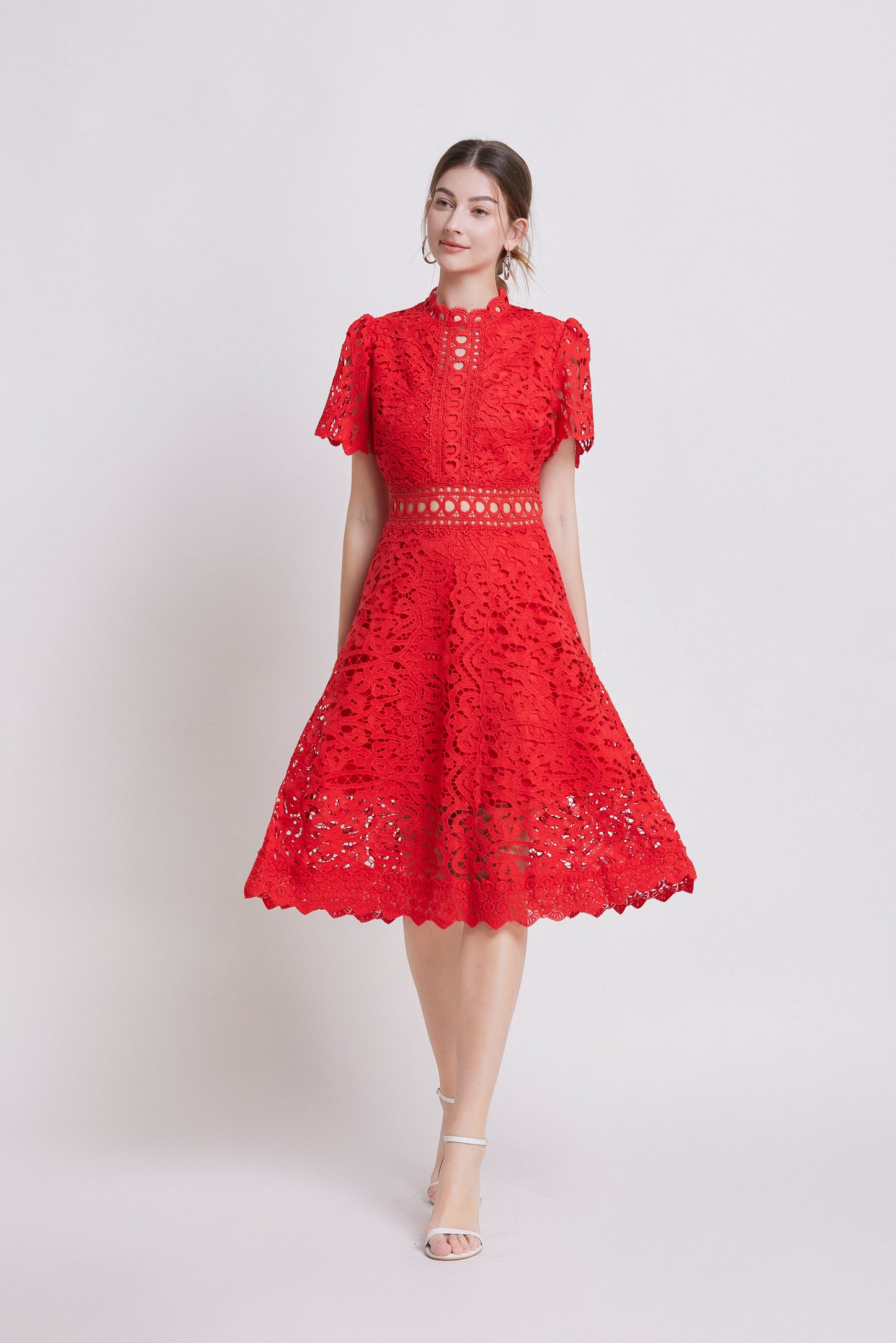 Women's Elegant Lace Hollow Midi Dress