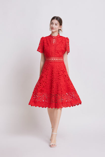 Women's Elegant Lace Hollow Midi Dress