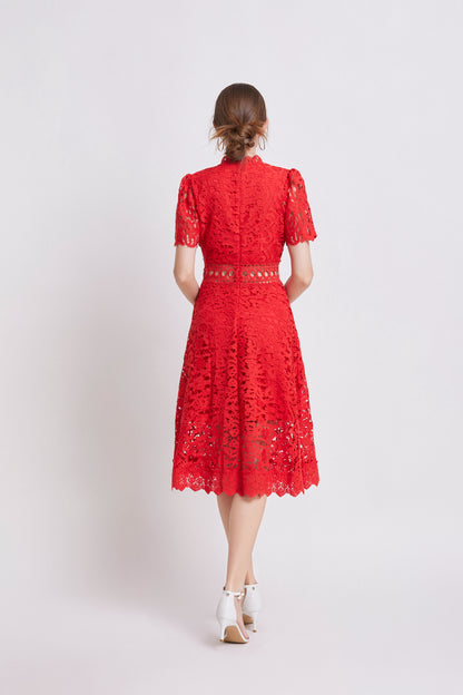 Women's Elegant Lace Hollow Midi Dress