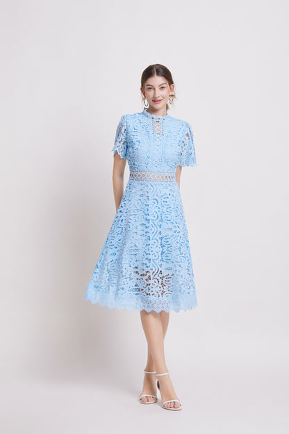 Women's Elegant Lace Hollow Midi Dress