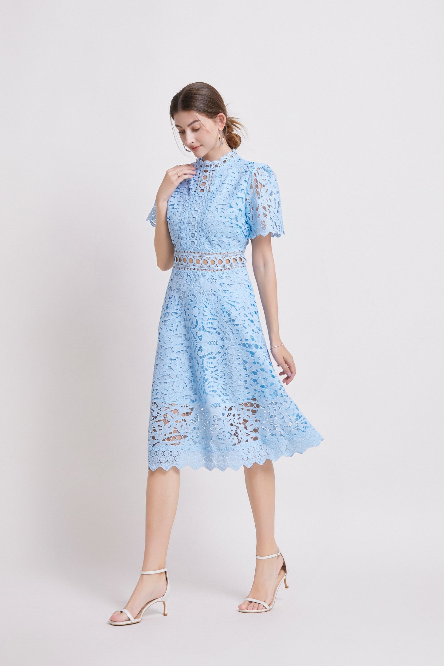 Women's Elegant Lace Hollow Midi Dress