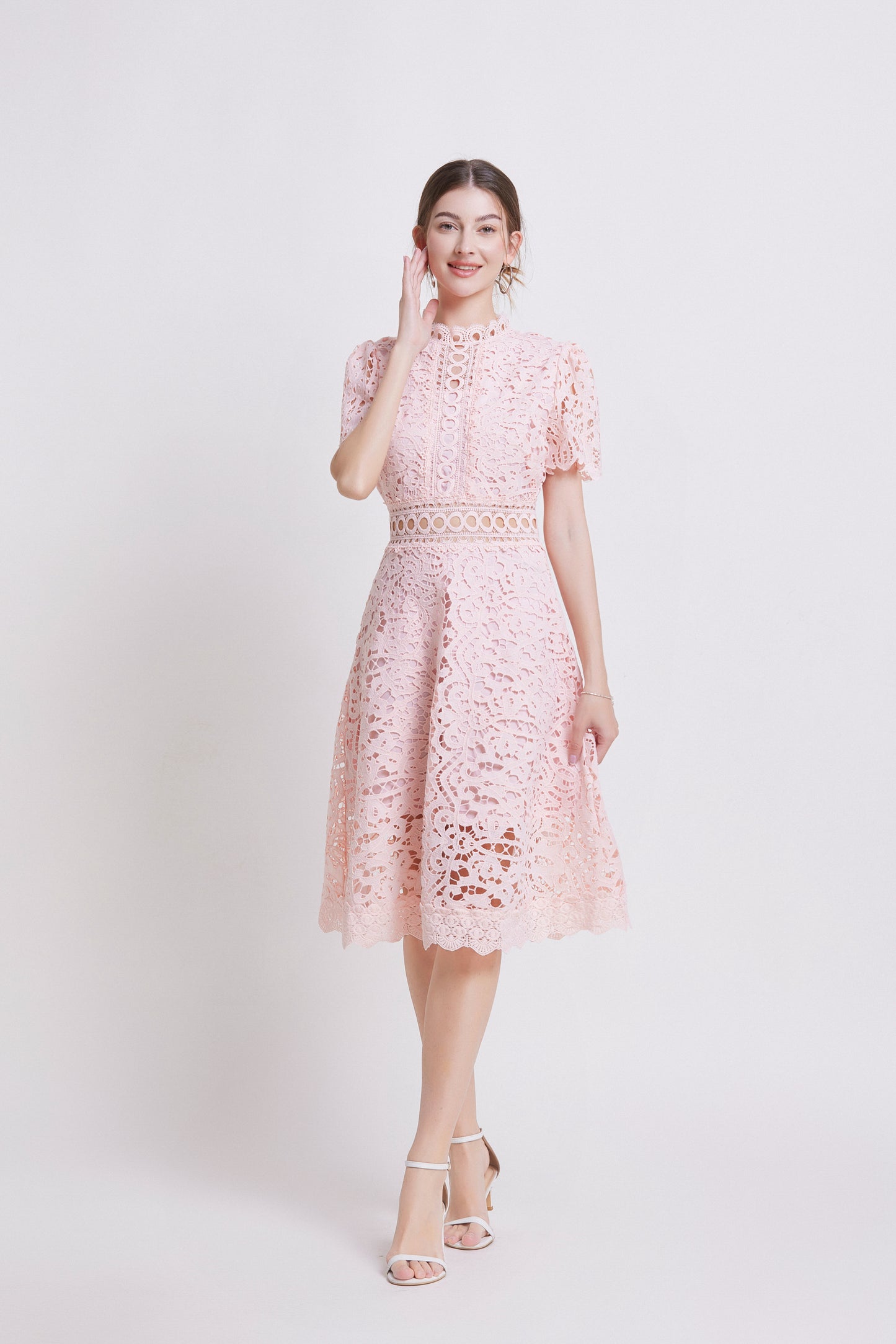 Women's Elegant Lace Hollow Midi Dress