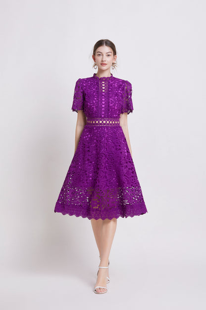 Women's Elegant Lace Hollow Midi Dress