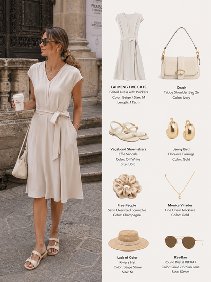 Relaxed Belted Midi Dress with Pockets