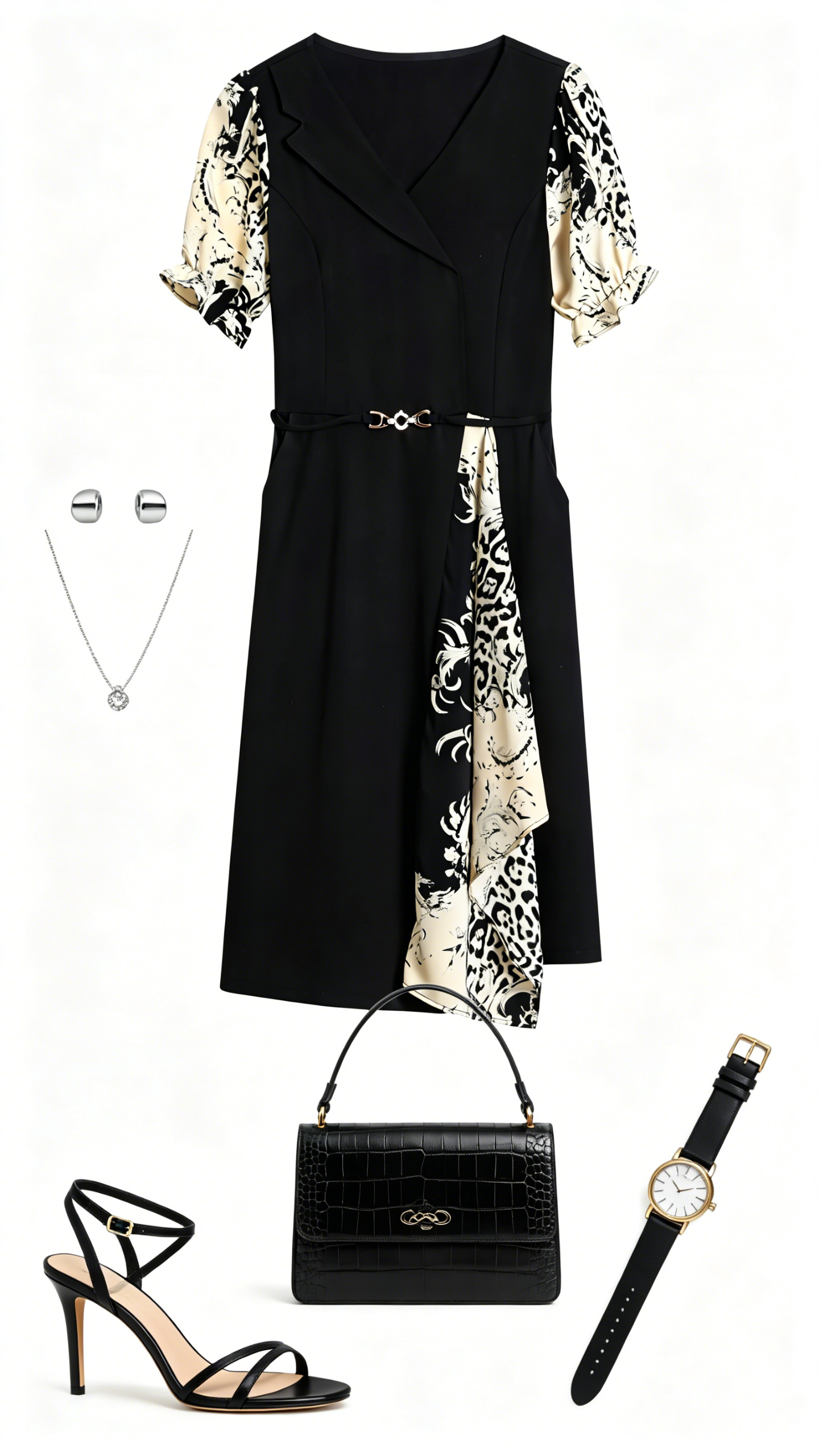 Women’s Asymmetrical Midi Dress with Pockets – Feminine Office & Dinner Dress - LAI MENG FIVE CATS