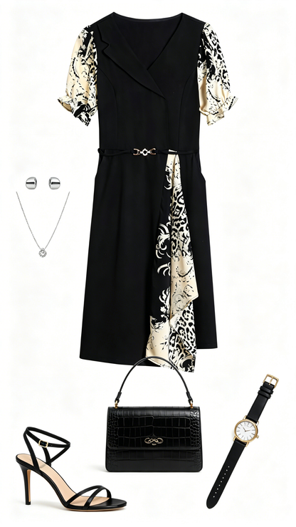 Women’s Asymmetrical Midi Dress with Pockets – Feminine Office & Dinner Dress - LAI MENG FIVE CATS