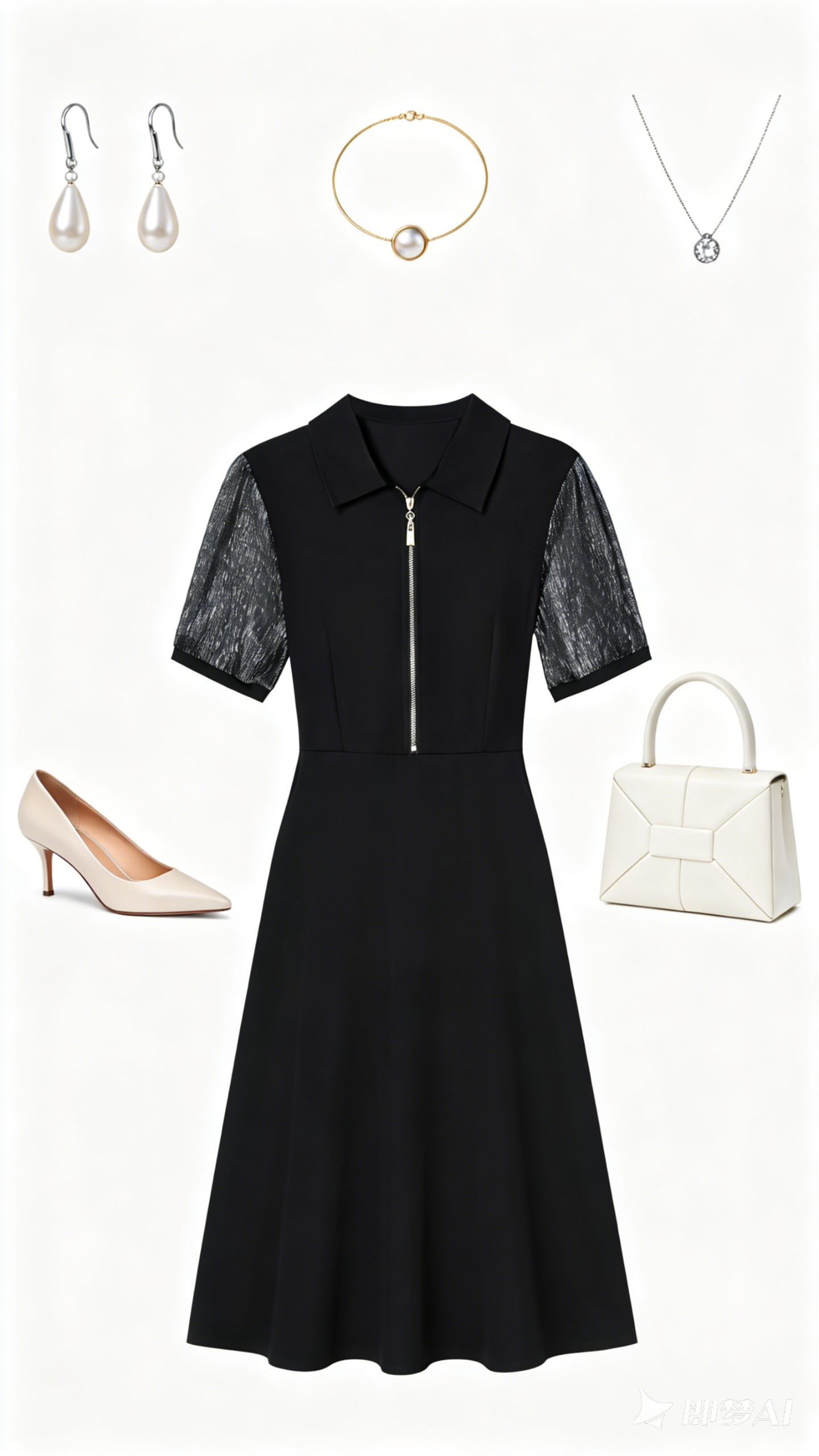 Elegant Black Mesh Sleeve Midi Dress - LAI MENG FIVE CATS