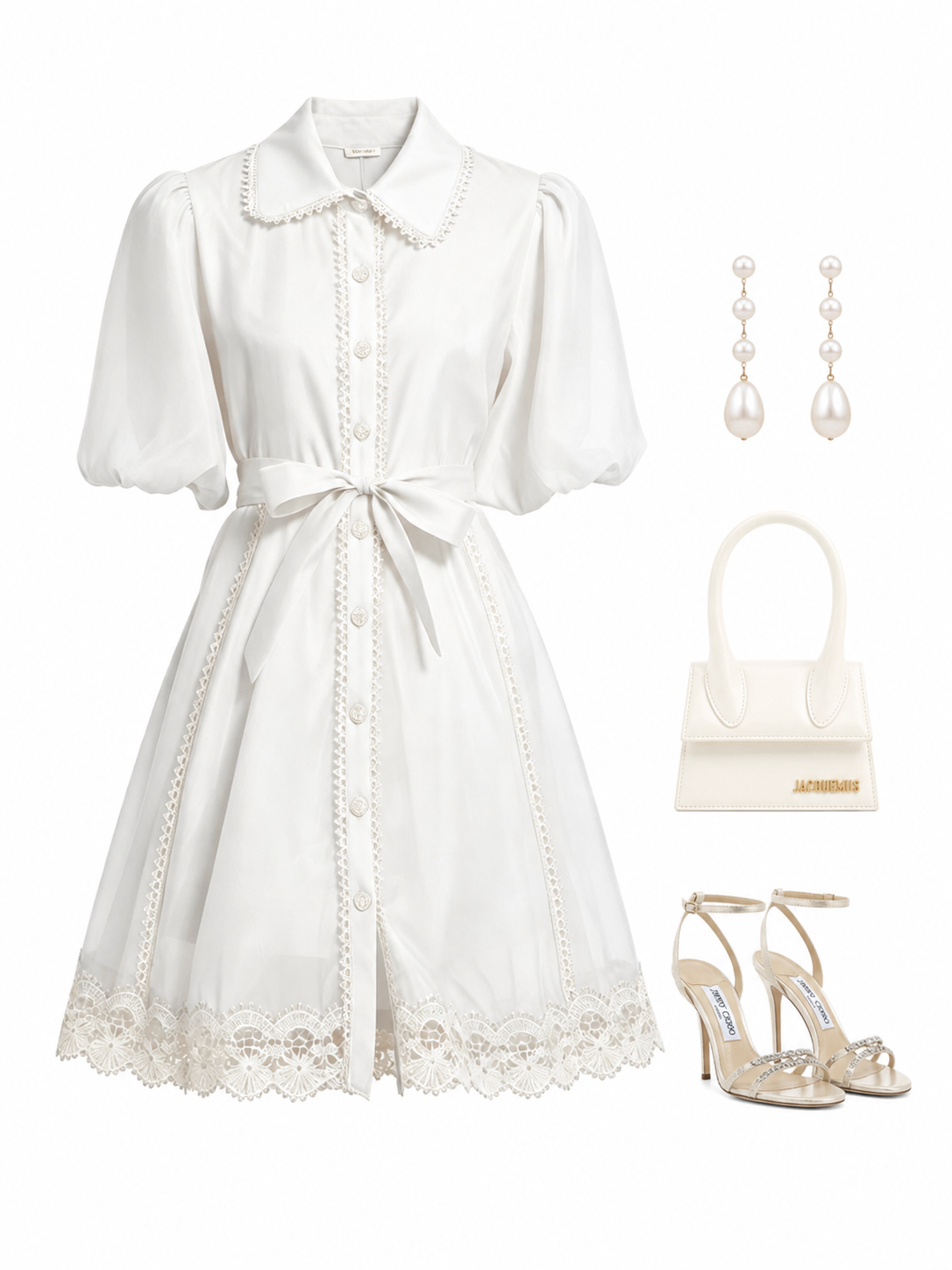 White Lace Trim Chiffon Mini Dress