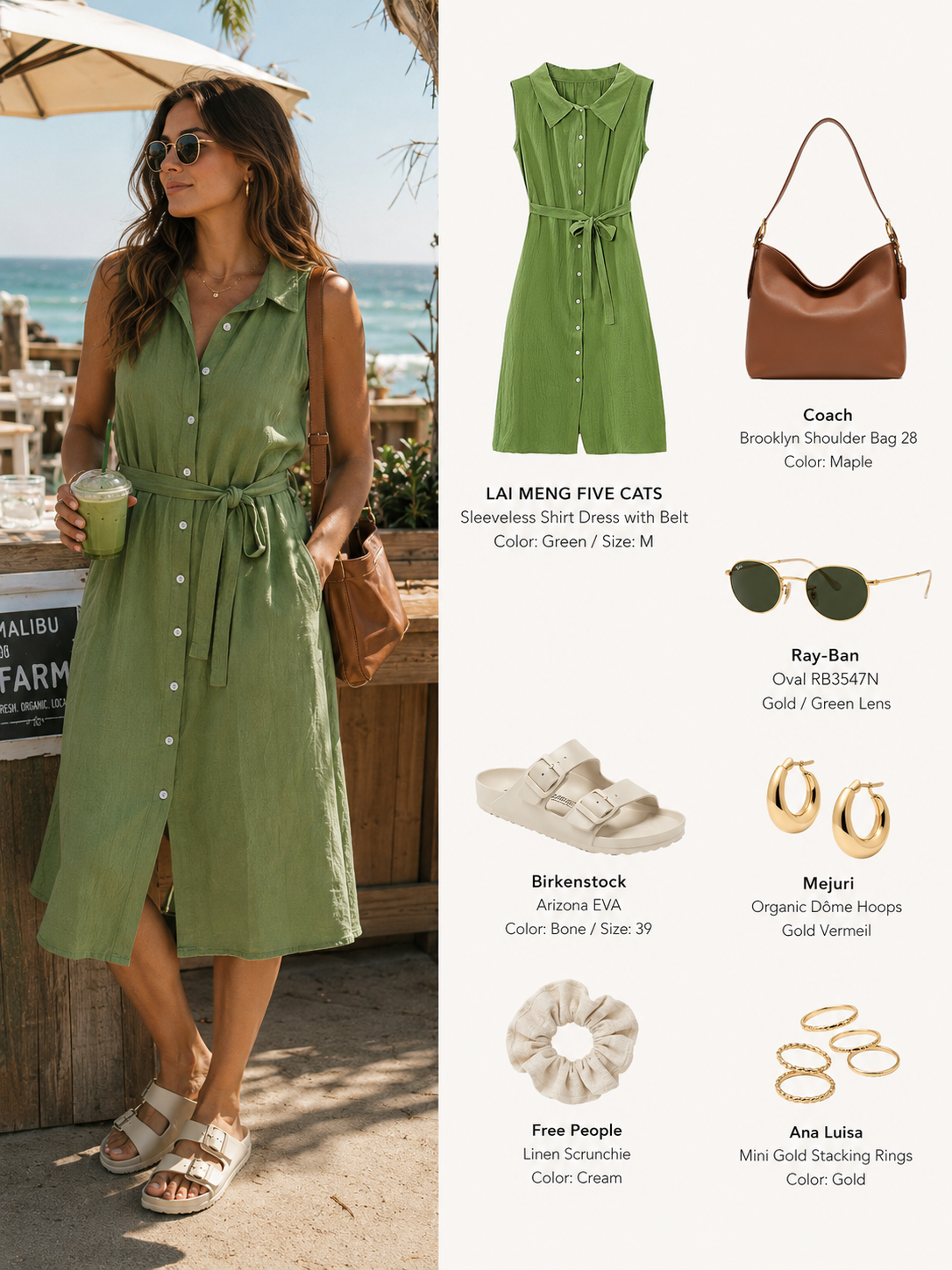 Green Sleeveless Button Front Belted Midi Dress with Pockets