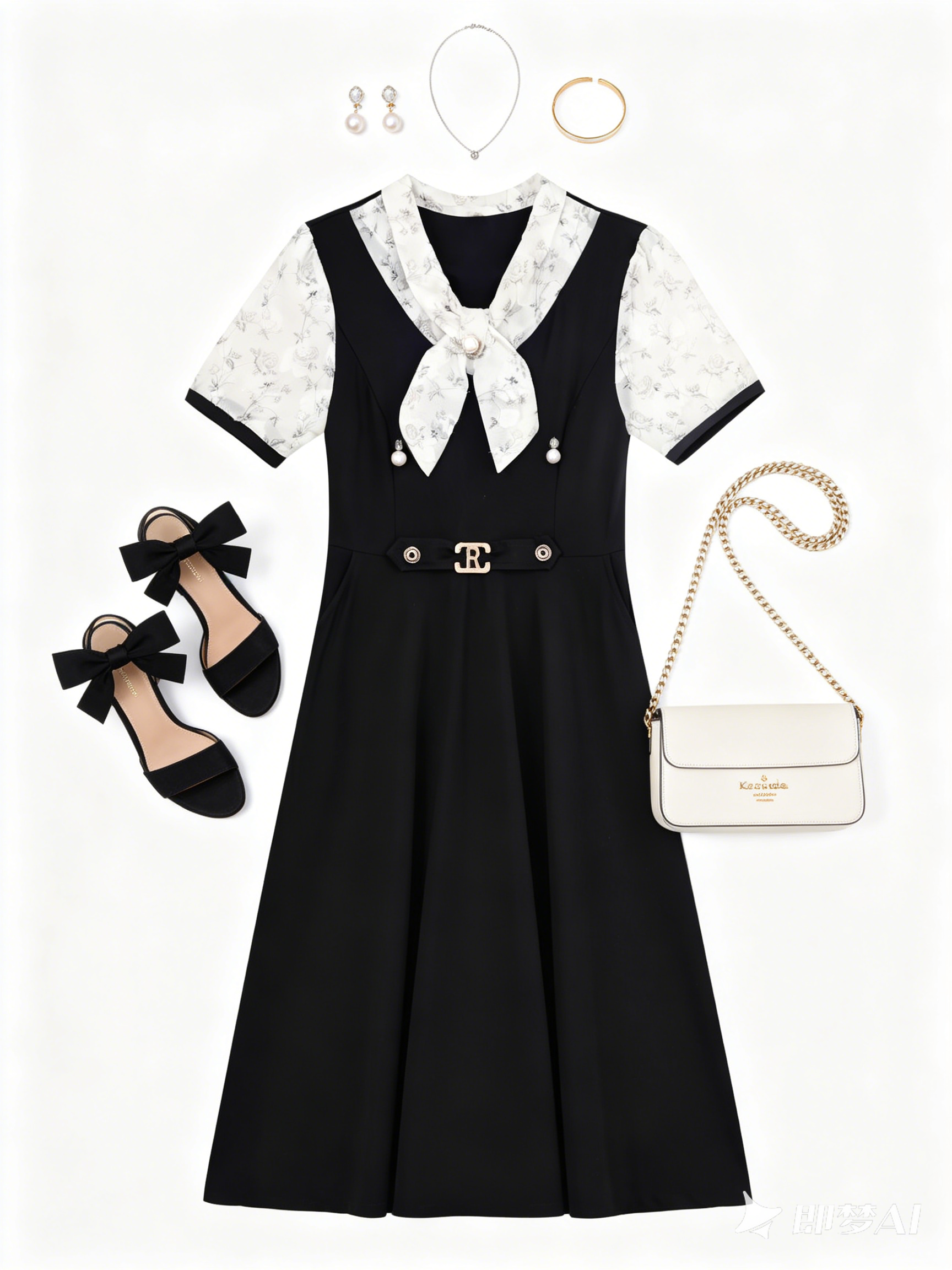 Elegant Floral Tie Neck Midi Dress - LAI MENG FIVE CATS