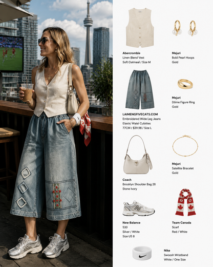 Embroidered Cropped Wide-Leg Jeans – Toronto Rooftop Chic - LAI MENG FIVE CATS