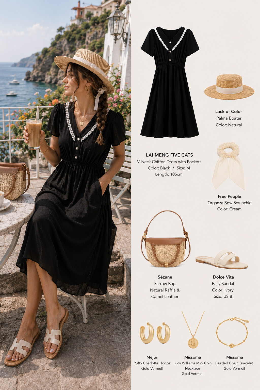 Black Chiffon V-Neck Midi Dress with Pockets
