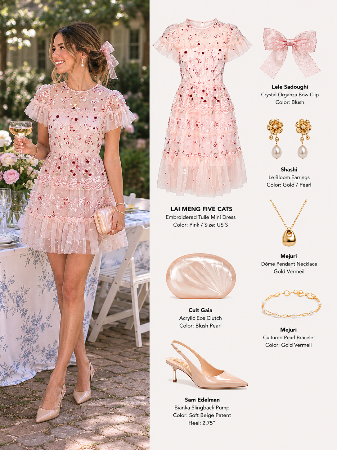Pink Embroidered Tulle Mini Dress – Romantic Tiered Party Dress