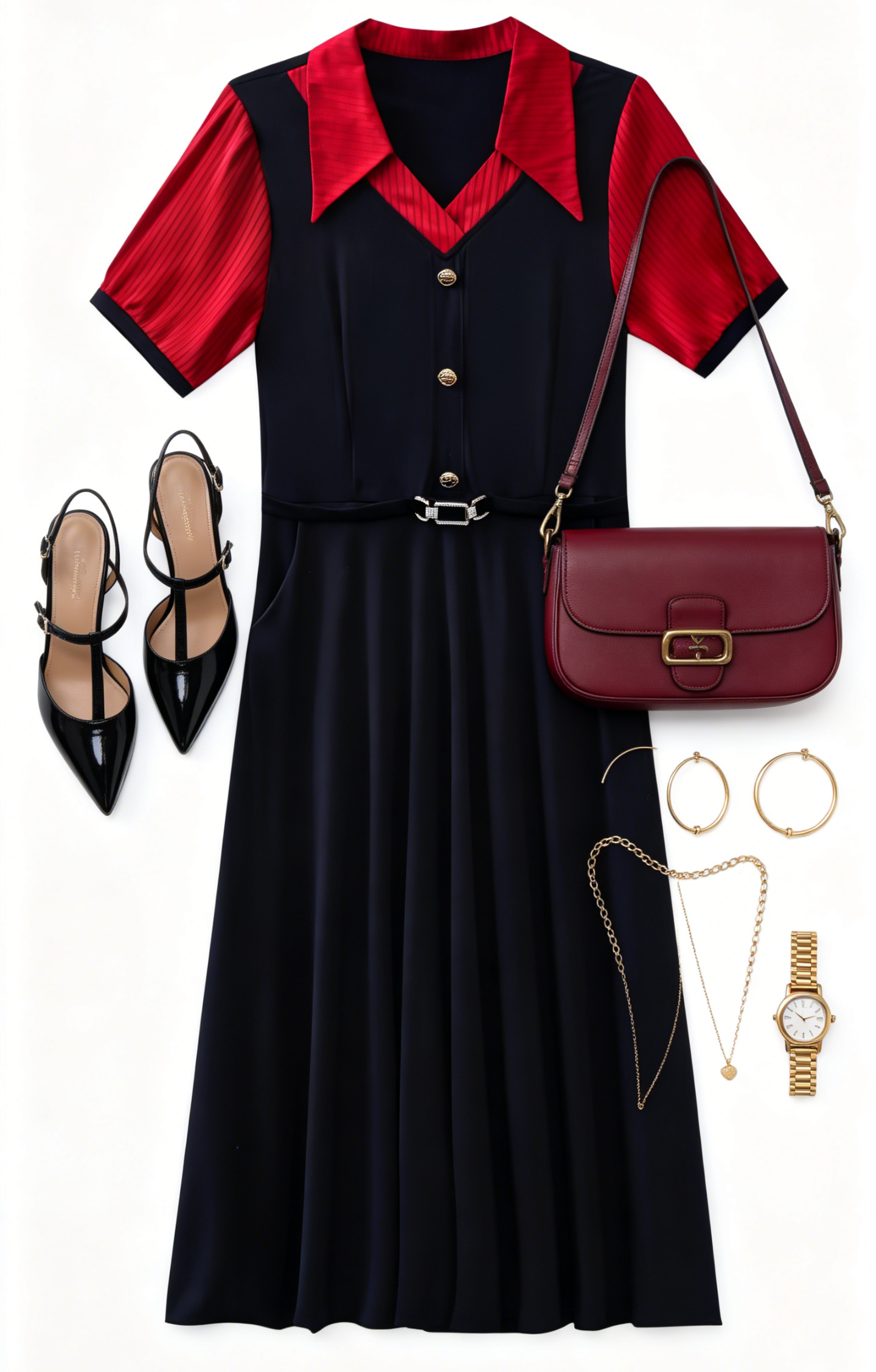 Elegant Colorblock Summer Midi Dress - LAI MENG FIVE CATS