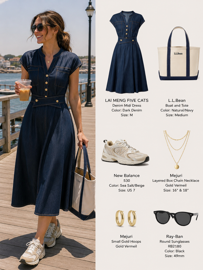 Casual Elegance V-Neck Denim Midi Dress with Pockets