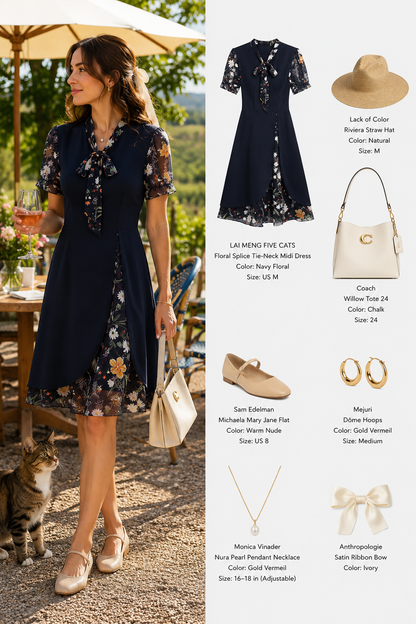 Floral Short Sleeve Tie-Neck Midi Dress