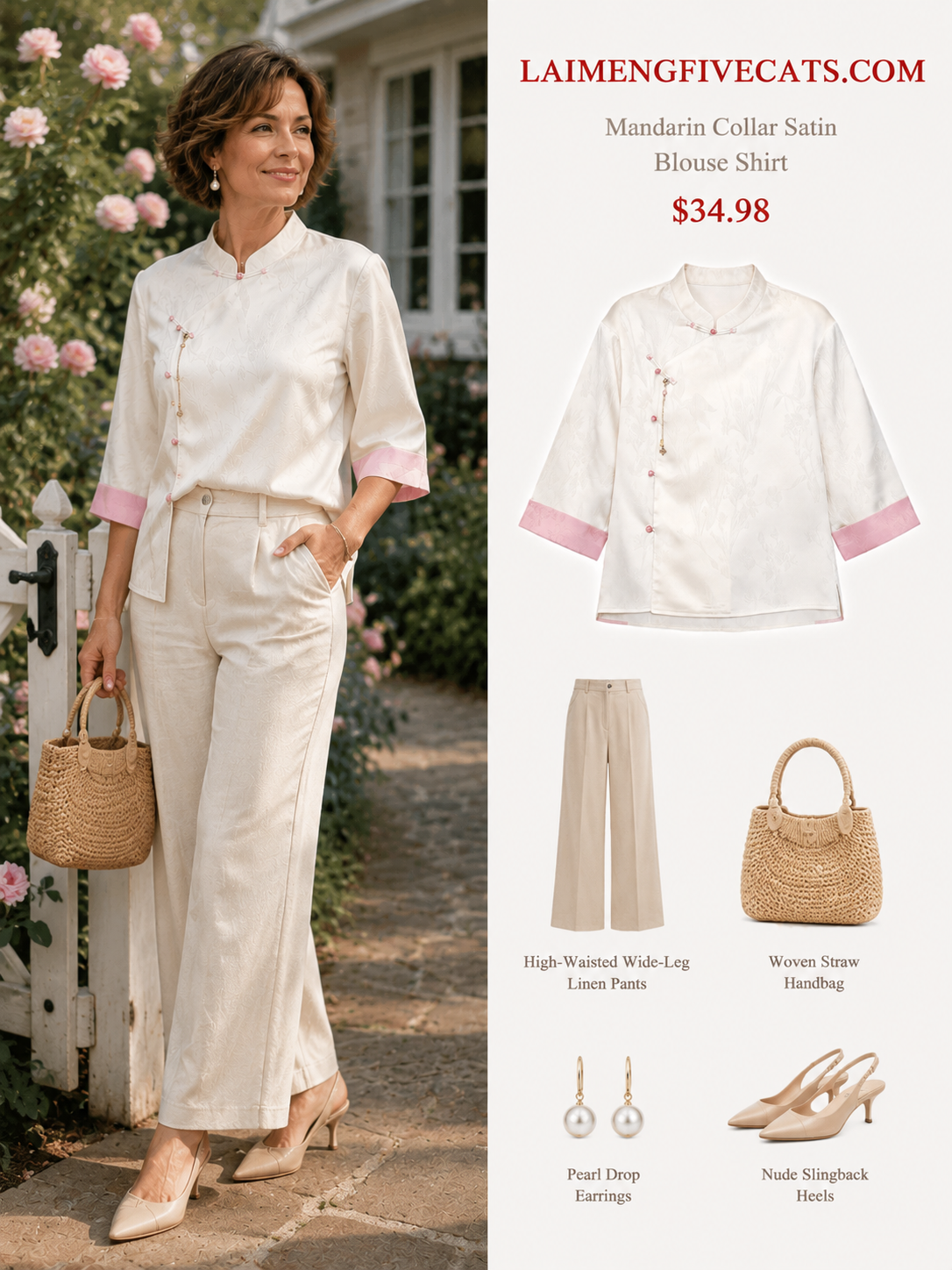 Women's Satin Tops Button Jacquard Blouse