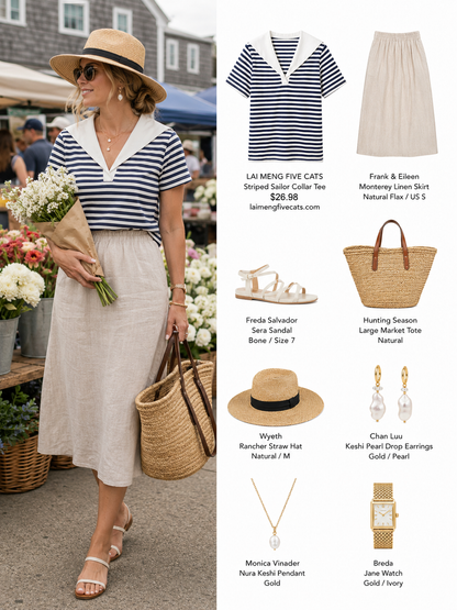 Striped Sailor Collar Tee – Navy & White