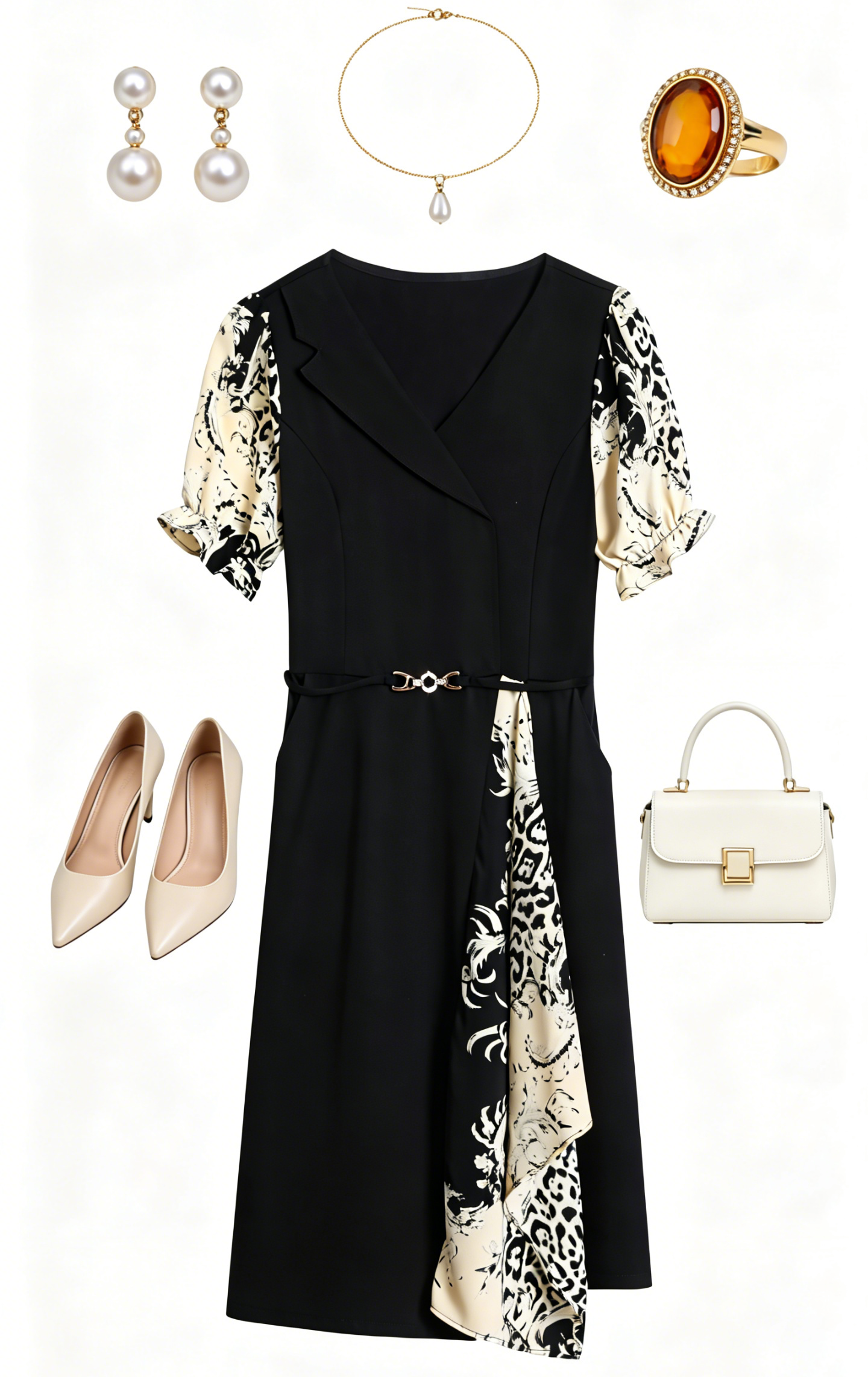 Women’s Asymmetrical Midi Dress with Pockets – Feminine Office & Dinner Dress - LAI MENG FIVE CATS