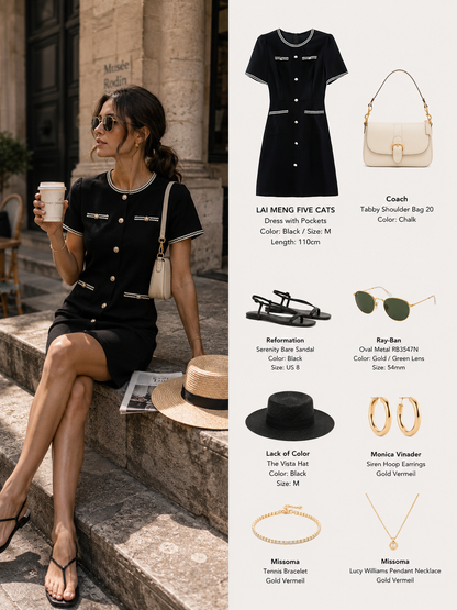 Black Contrast Trim Button Front Mini Dress with Pockets