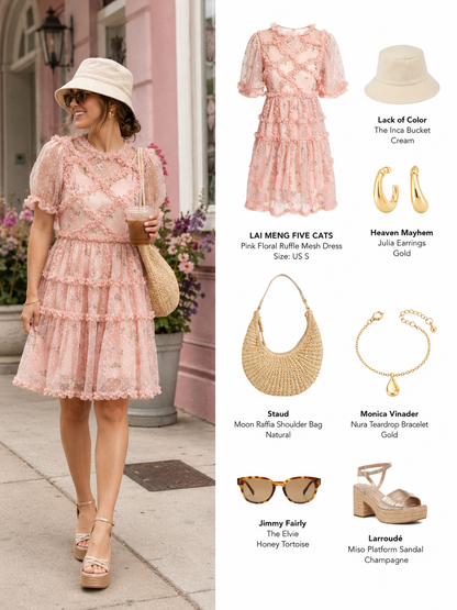 Pink Floral Embroidered Mesh Mini Dress