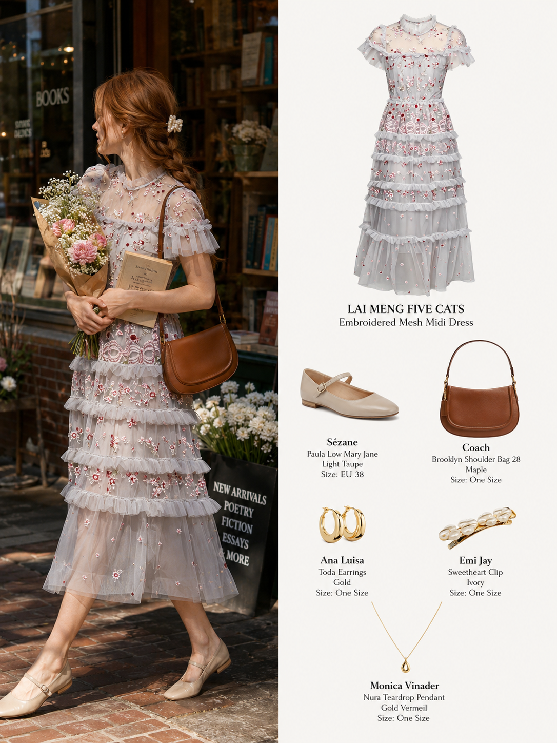 Romantic Floral Embroidered Ruffle Midi Dress